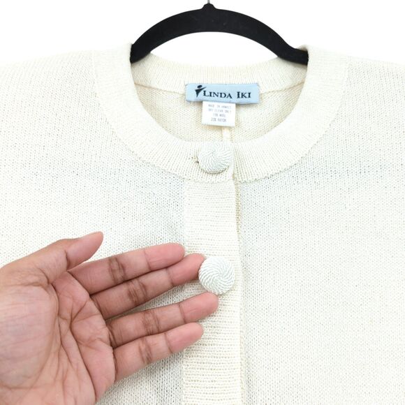 Linda Iki Women S Suit Set White Knit Blazer Skirt Hawaiian Buttons VTG FLAW - Picture 7 of 13